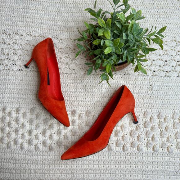 VIA SPIGA Italy Women's 7 Nikole Suede Leather Pointed Toe Pump Heels Orange Red - Picture 4 of 12
